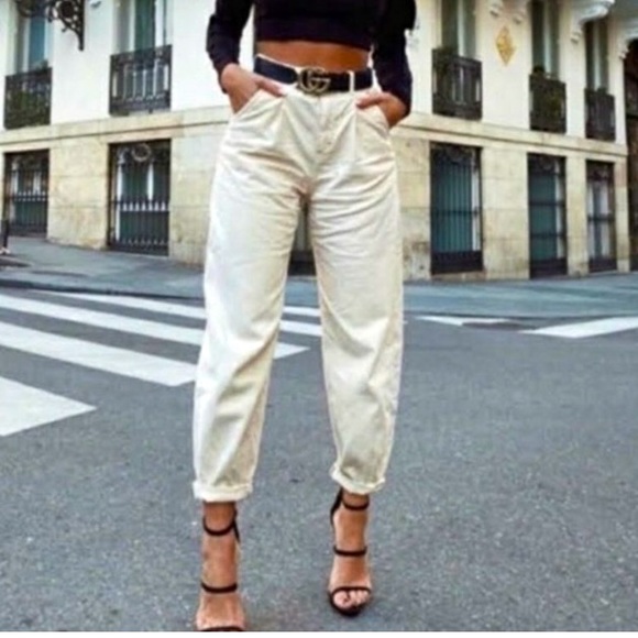 ZARA Paper Bag Barrel Pants in Cream Denim - Picture 12 of 12